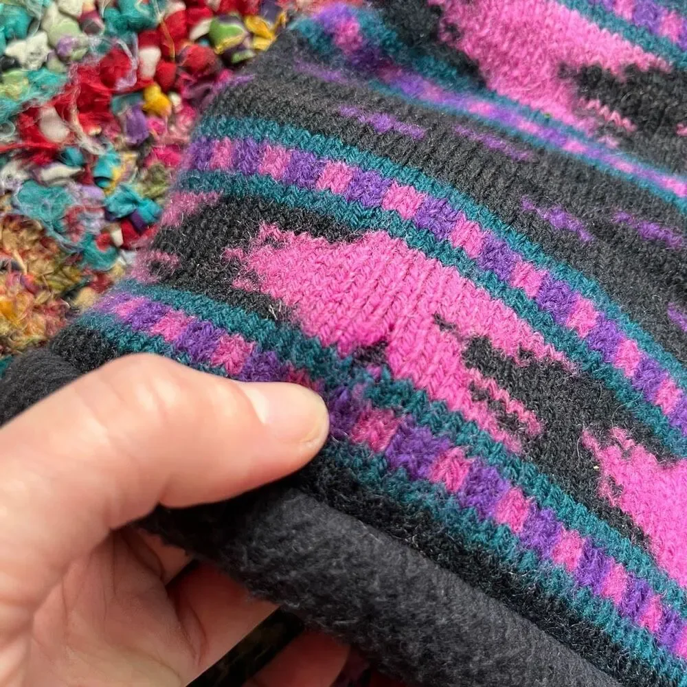 VTG Turtle Fur 90s Southwest Fleece Lined Wool Beanie Purple Pink USA Ski